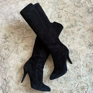 Black Suede Knee-High Women's Boots